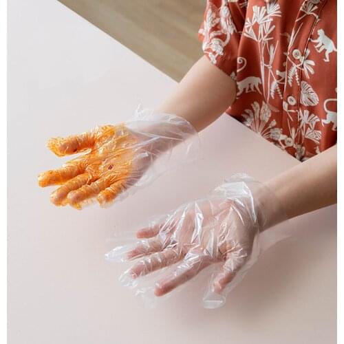 200Pcs/Box Disposable Transparent Film Anti-Greasy Gloves Crayfish Pizza Fried Chicken Catering Disposable Food Gloves Boxed