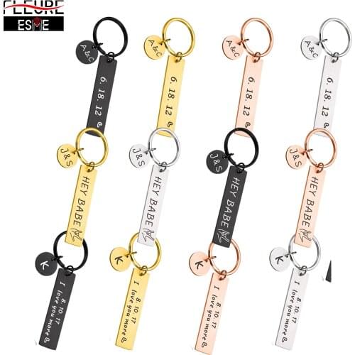 Couples Personalized Keychain Stainless Steel Customized Name Date Anniversary Gift Boyfriend Husband Keychain For Car Keys
