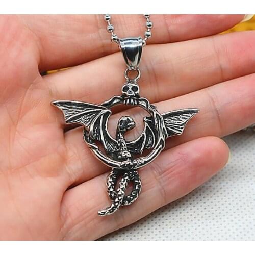 Hot sell new - free shipping Handmade 925 tibet Silver dragon Angel Sword Necklace pterosaurus Pendant