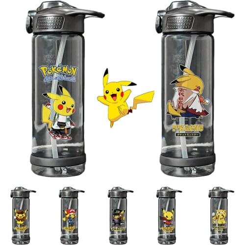 Pokemon Pikachu Anime Cartoon Sports Cup Couple Water Cup Plastic Portable Drink Bottle Outdoor Rope Water Bottle Juice Milk Cup