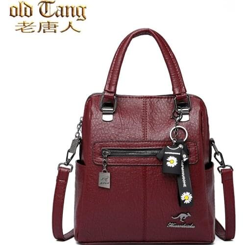 Retro High Quality Casual Backpacks for Women 2021 Luxury Womens Handbag Designer Ladies Pu Leather Zipper Shoulder Bag
