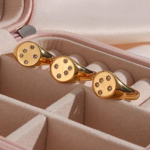 2021 New PVD Plating Stainless Steel AAA Zircon Paved Big Dipper Round Circle CZ Ring Gold Plated Female Starry Ring