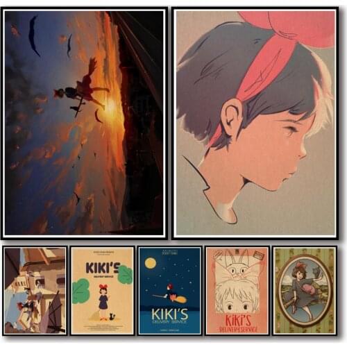 WTQ Retro Poster Ghibli Movie Kikis Delivery Service Canvas Painting Anime Posters Wall Decor Wall Art Picture Home Decor