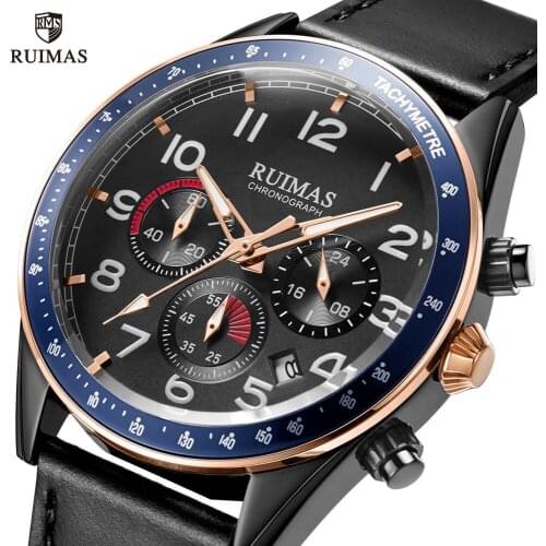 RUIMAS Luxury Quartz Watches for Men Military Leather Strap Chronograph Wristwatch Man Top Brand Sports Watch Relogios Clock 574