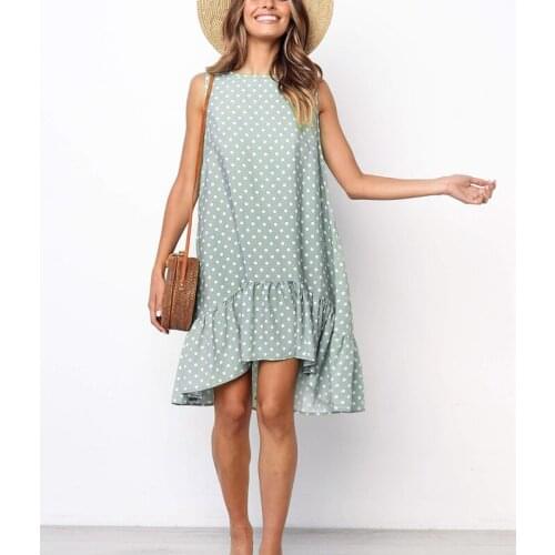 Womens Summer Sundresses Breathable Polka Dot Printedsleeveless Dress Fashion Casual Loose Ruffle Dresses Ropa Mujer 2021