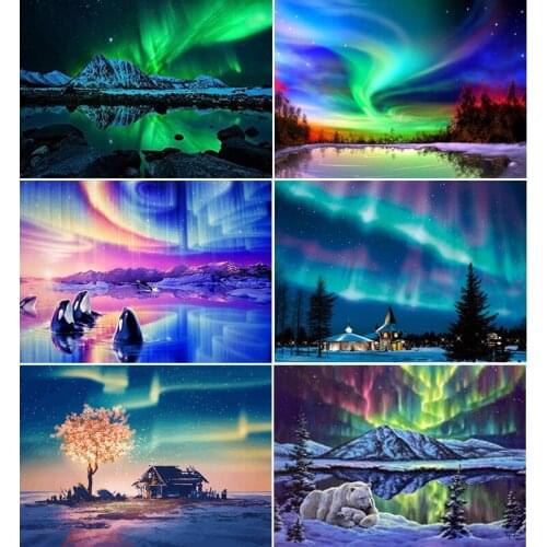 DIY 5d Diamond Painting Cross Stitch Space Aurora Mosaic Embroidery Landscape Full Round Drill Rhinestone Art Home Decor Gift
