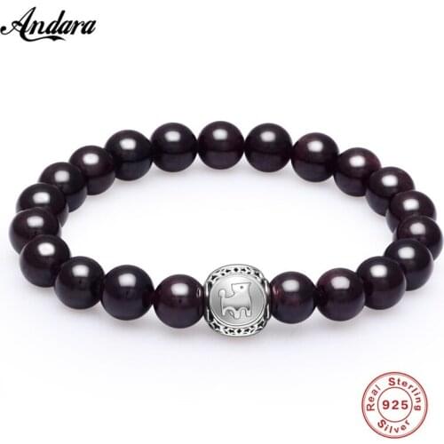 Silver Charm Bracelet Bangle for Female With 8mm Red Natural Stones Couple Bracelets Sterling Silver Jewelry