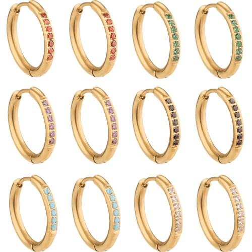 2pcs Stainless Steel Gold Crystal Hoop Earrings for Women Punk Jewelry DIY Small Earrings Hooks 2mm Thick Circle Ear Making
