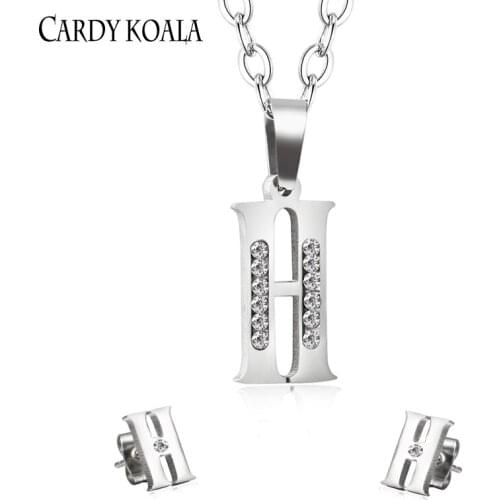 Cardy Koala Letter necklace pendant earrings set Stainless Steel Silver Gold Women Necklace Pendant Fashion First Name Jewelry