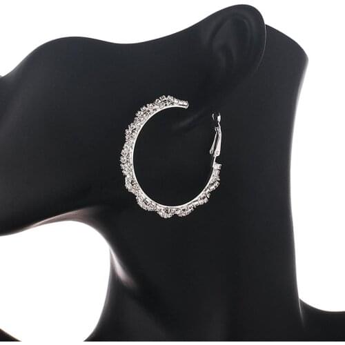 YFJEWE New hoop Earrings for Women Jewelry Gold Statement intersect Rhinestone Rhombus Punk Rock Large Round Earrings E677