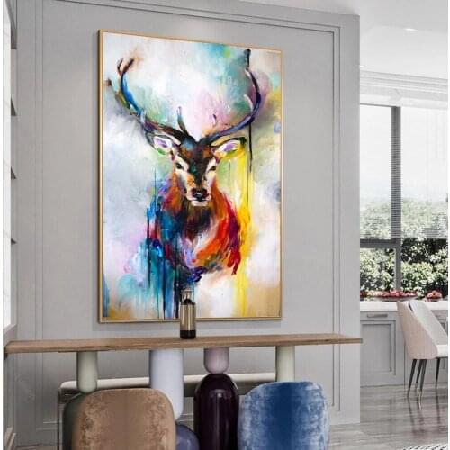 Nordic Art Deer Head Graffiti Art Canvas Paintings On the Wall Art Posters And Prints Animals Art Pictures For Kids Room Cuadros