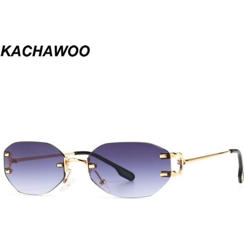 Kachawoo metal oval sunglasses rimless retro sun glasses women men trending eyewear square frame grey brown Summer shades unisex