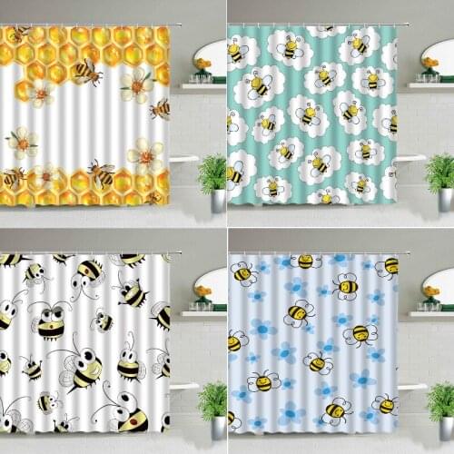 Cartoon bee pattern light blue shower curtain Curtain for bathroom curtains for bath shower Curtains Shower curtain Bathroom