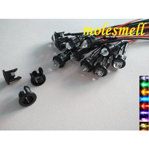 5x 5mm 3V DC Pre-Wired water clear LED + Plastic Bezel Holder Light Lamp red yellow blue green white orange uv pink warm white