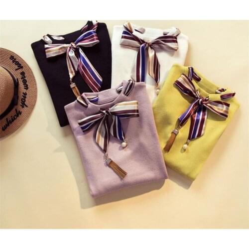 New Spring Slim Women O-neck Sweater Female Bow knitted Sweater Autumn Ms Short Sweaters Pullovers Basic Tops Bottomings WZ173