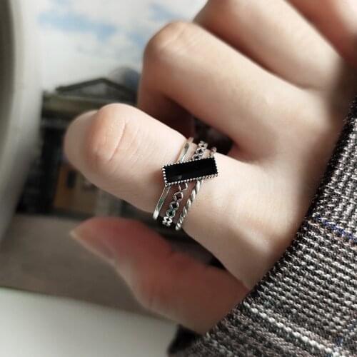Boho Vintage 925 Sterling Silver Black Geometric Rings For Women Wedding Band Men Finger Rings Female Bohemian Jewelry Gifts