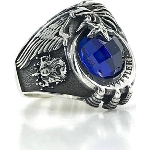 Air Force Sapphire Stone Rigging Tuğra Silver Soldier Ring