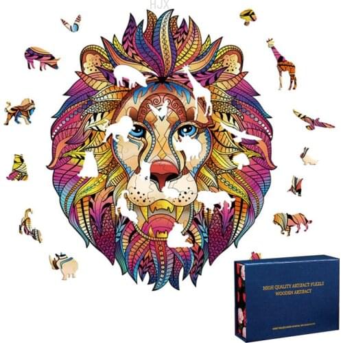 Funny Lion Jigsaw Puzzle Wooden Toys Cool Stuff Animals Puzzles for Adults Stress Relief Educational Toy Kids Boys Girl Children
