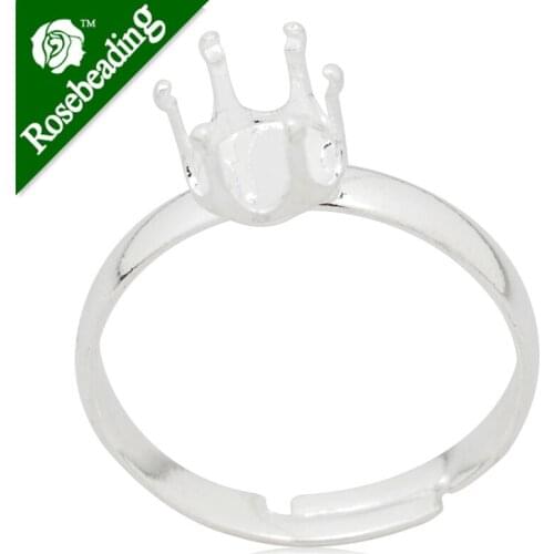 Ring blank with 6mm crown shape clawed collet,adjustable ring bezel,depth is 5mm,sold 20pcs/lot-100124