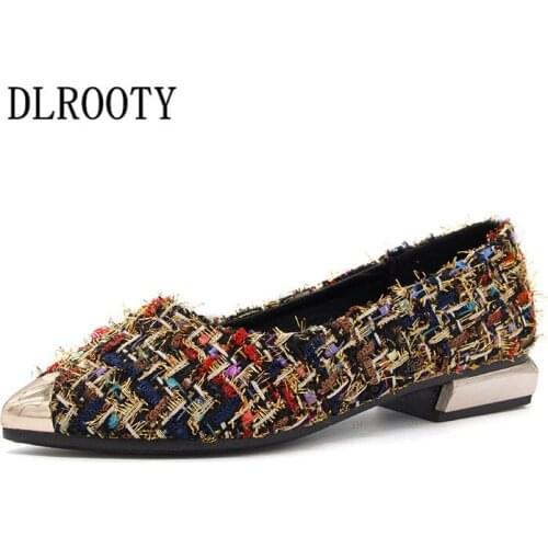 Women Flats Shoes Loafers Shallow Slip On Autumn Fashion Plaid Pointed Toe Sweet Flat Casual Solid Comfortable
