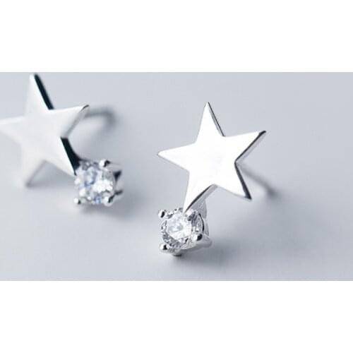 MloveAcc 925 Sterling Silver Women Fashion Cute Tiny Star Stud Earrings with Clear CZ for Girls Lady Jewelry Gift