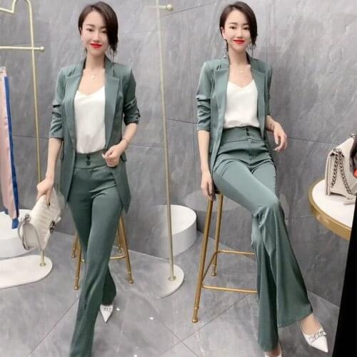 Women 2021 Spring Autumn Blazer and Pants Sets Female Two Pieces OL Single Button Jacket + Formal Pants Suit Casual Set C287
