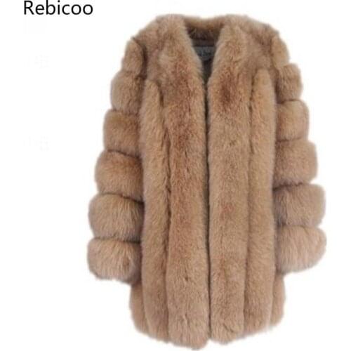 Women Winter Fluffy Faux Fur Coat High-Quality Thick Imitated Fox Fur Overcoat Female Warm Outwear