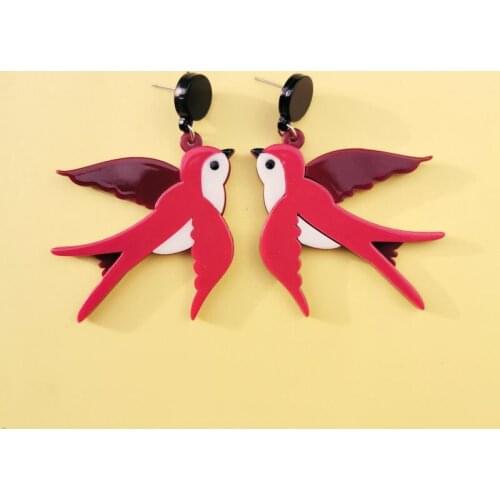 ZiccoWong New Hotselling Acrylic Red Bird Drop Earring For Women Girl Flying Bird Animal Eardrop Dangle Earring Cute Gift