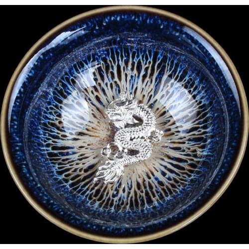 1Pc Chinese Porcelain China Jingdezhen Porcelain Bowl 45ml 925 Pure Fine Silver Lotus Master Dragon Teacup Tea Set GiftPackage