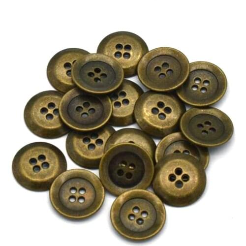 20pcs Bronze Button Flat Metal Button Small Shirt Buttons Antique Copper Hole Buttons Suit Jacket Sewing Technology 17mm