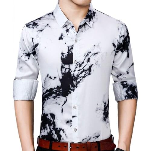 2021 Brand Long Sleeve Men Social Shirt Streetwear Casual Splash Ink Shirts Dress Mens Slim Regular Fit Clothes Fashions 90308