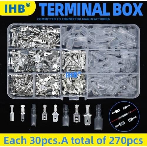 270Pcs 2.8/4.8/6.3mm Bare End Plug Spring Cold-Press Insulated Terminal Block Wire&Cable Connector Spade Terminal Kit box