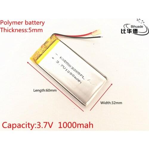 3.7V 1000mAh 503260 Lithium Polymer Li-Po li ion Rechargeable Battery cells For Mp3 MP4 MP5 GPS PSP mobile bluetooth