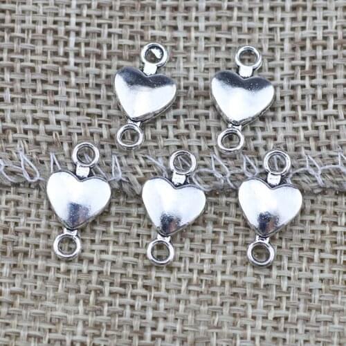 30 Piece 15*9mm Mixed Alloy Antique Silver Color Heart Connector Charms Keychain Pendant Accessory For DIY Jewelry Making