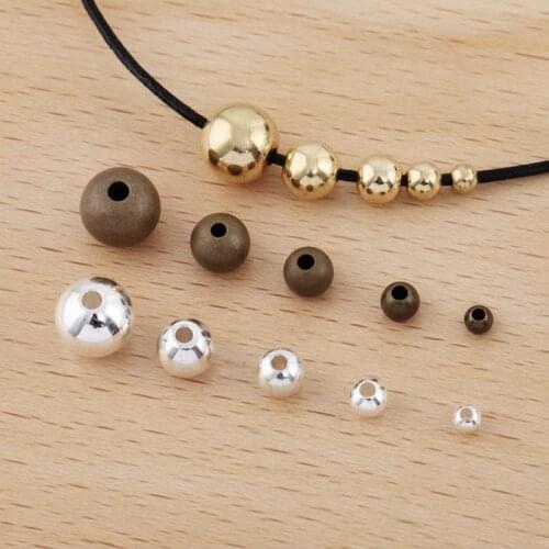 50pcs 3/4/5/6/8mm Copper Spacer Beads Charm Loose Beads DIY Bracelets Beads for Jewelry Making