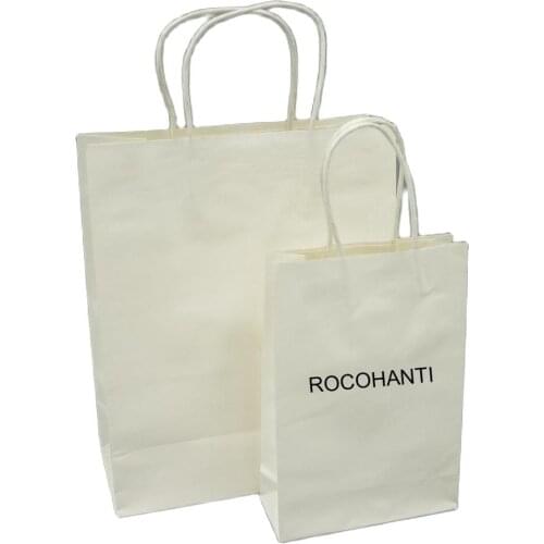 ROCOHANTI 100PCS White Kraft Paper Bags Top Quality Paper Shopping Bags Custom Printed Your LOGO