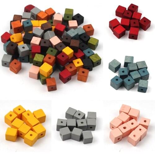 50Pcs/lot 10mm Multicolor Natural Geometry Wooden Beads Square Cube Loose Spacer Beads for Jewelry Making DIY Accessories