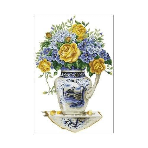 Celadon flower yellow rose Needlework,For Embroidery,DIY 14CT Unprinted Arts Cross stitch kits Set Cross-Stitching Home Decor