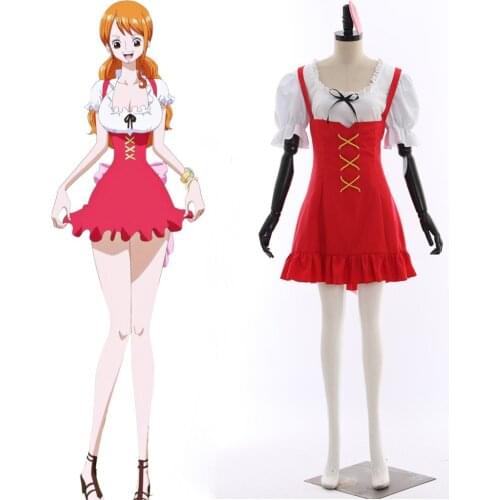 Cosplaydiy Anime ONE PIECE Nami Cosplay Dress Adult Women Girls Red Dress White Shirt Costume L320