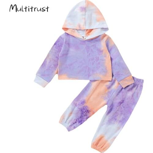 Children Long Sleeves Long Pants Suit Newborn Girls Tie-dye Printed Clothes Set Autumn Tops Tee Trousers Baby Outfits