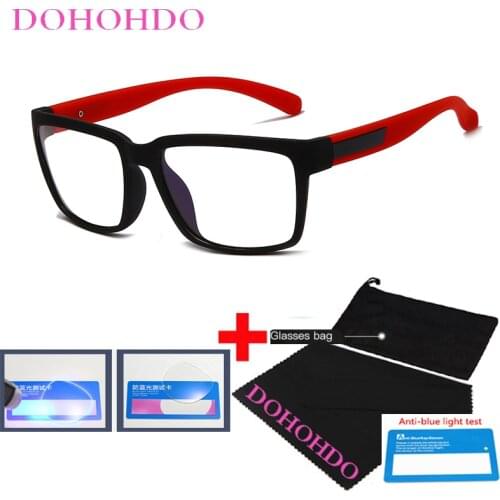 DOHOHDO Retro Matte TR90 Anti Blue Light Glasses Men 2021 Office Computer Blocking Blue Women Square Eyeglasses Light Red Frame