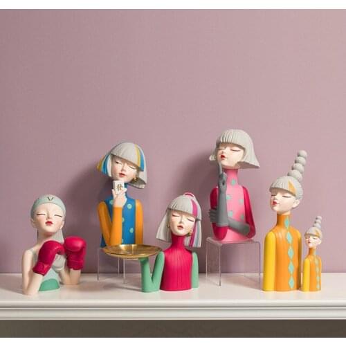 Nordic Creative Cute Girl Resin Adornments Office Store Club Sculpture Decoration Home Livingroom Desktop Figurines Accessories