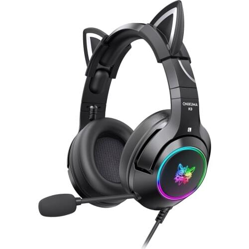 Cute cat ears Stereo Gaming Headset K9-C Game Headphone 7.1 Virtual Surround+Mic Laptop Earphone Wired Helmet Computer PC Gamer