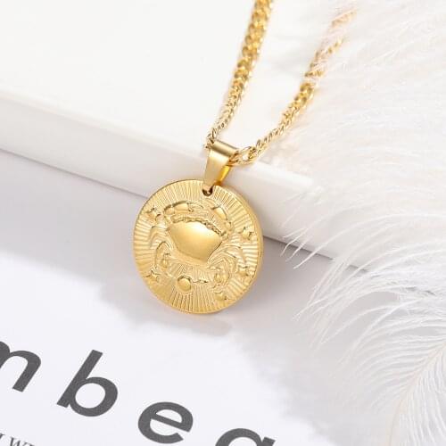 Custom 12 Constellation Coins Gold Stainless Steel Necklaces For Women Virgo Taurus Leo Chain Necklace Gifts Gemini Celestial