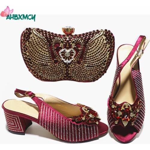 Classics Style Italian Design African Ladies Shoes Matching Bag in Wine Color Peep Toe Sandals with Platform For Garden Party