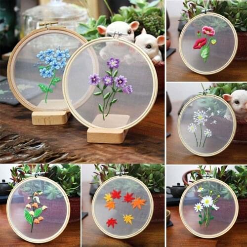 Flowers Plants Pattern Embroidery Set Needlework Tools Printed Embroidery Fabric Round Embroidery Kit DIY Sewing Crafts Ornament