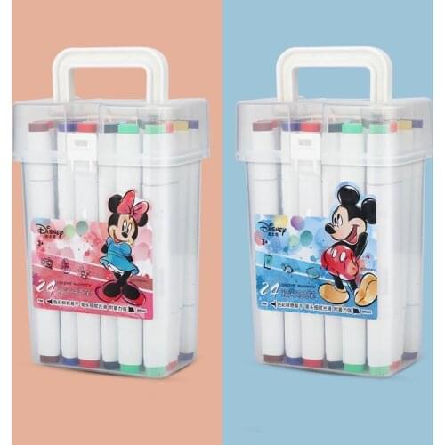 24 Color Disney Mickey Minnie Double-headed Marker Hand-painted Pen Set Watercolor Pen Painting Pen Office School Supplies Gift