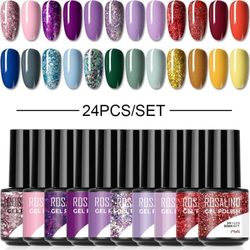 ROSALIND Nail Gel Polish Set Glitter Semi Permanent Hybrid Gel Varnish Need Lacquer Base Top Coat Nails Art For Nail Polish Kit
