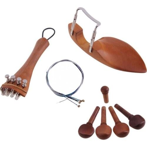 4/4 Violin Parts Accessories Chin Rest Tailpiece Fine Tuner Tuning Peg Tailgut Endpin Strings Kit