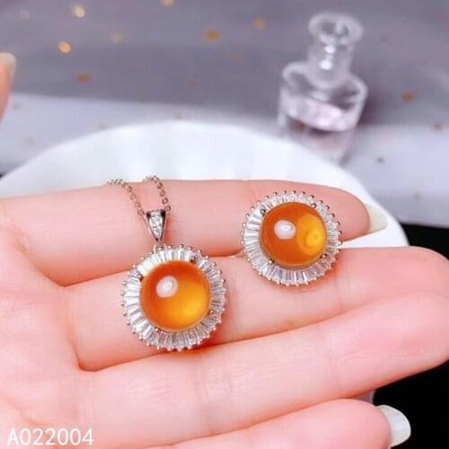KJJEAXCMY Fine Jewelry 925 sterling silver inlaid Citrine female gemstone ring pendant set popular